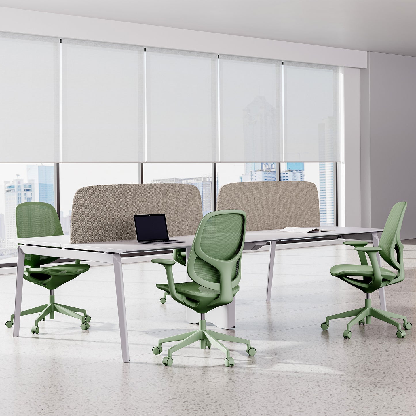 BREATHE Bürodrehstuhl | Feste Armlehnen, 5-Stern-Fußkreuz, Grün