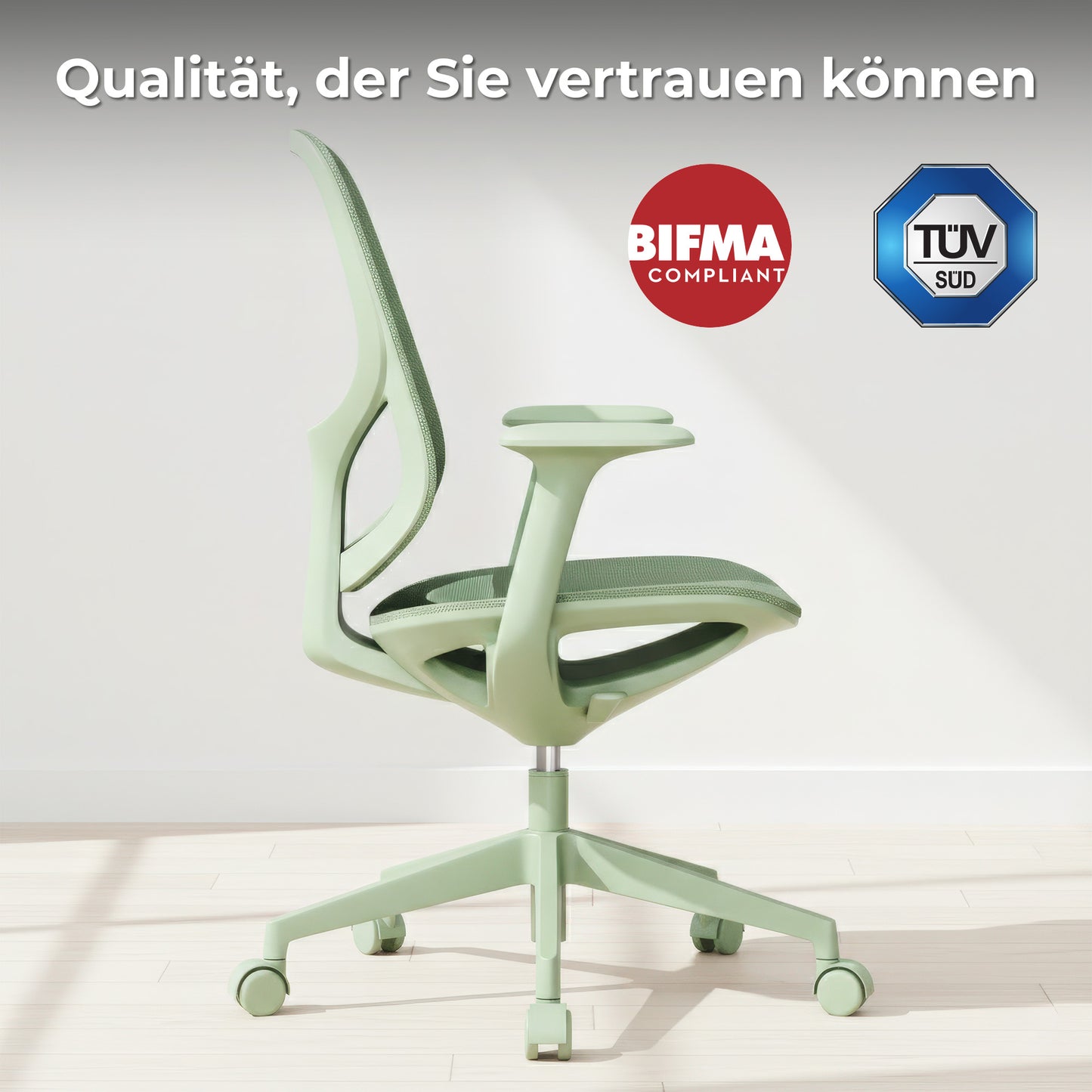 BREATHE Bürodrehstuhl | Feste Armlehnen, 5-Stern-Fußkreuz, Grün