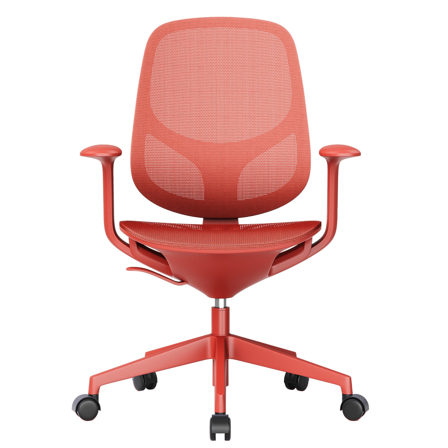 Sedia girevole da ufficio BREATHE | Braccioli fissi, base a 5 razze, rosso