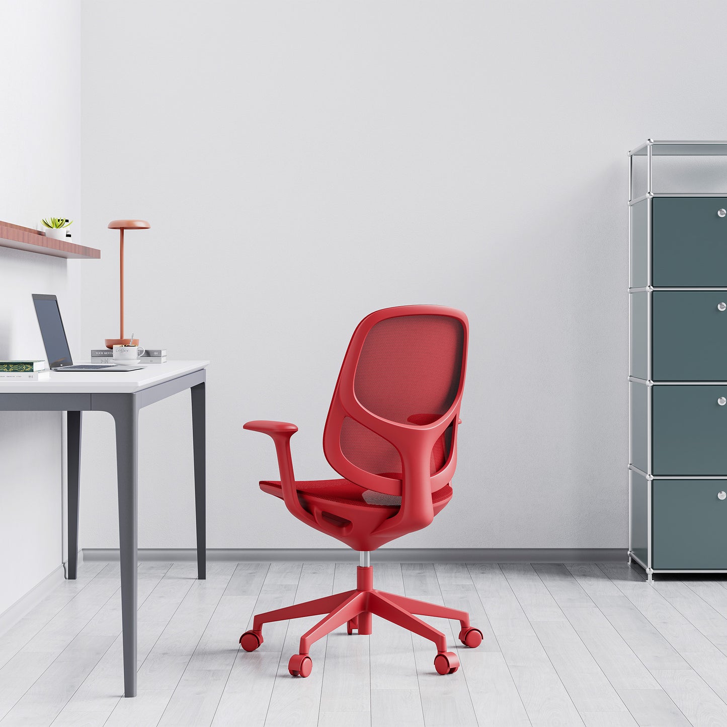 BREATHE Bürodrehstuhl | Feste Armlehnen, 5-Stern-Fußkreuz, Rot