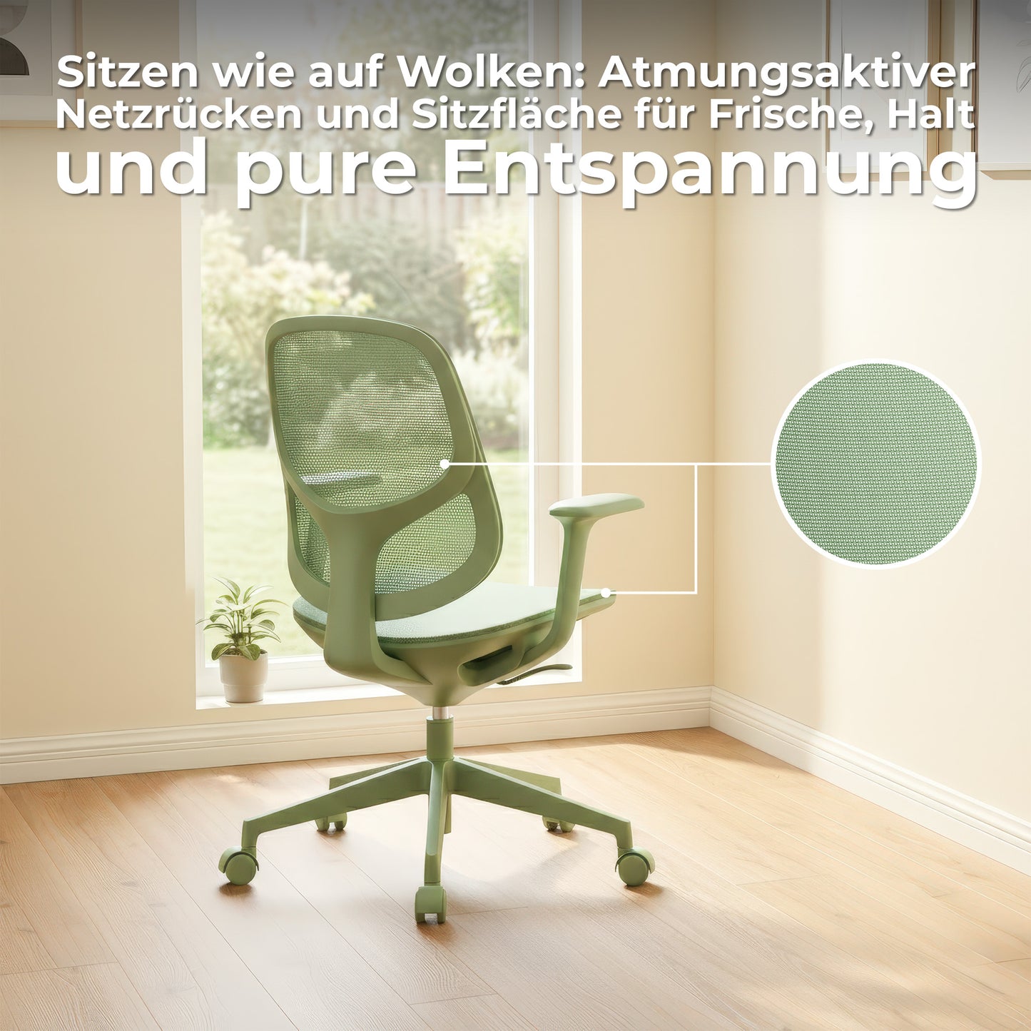 BREATHE Bürodrehstuhl | Feste Armlehnen, 5-Stern-Fußkreuz, Rot