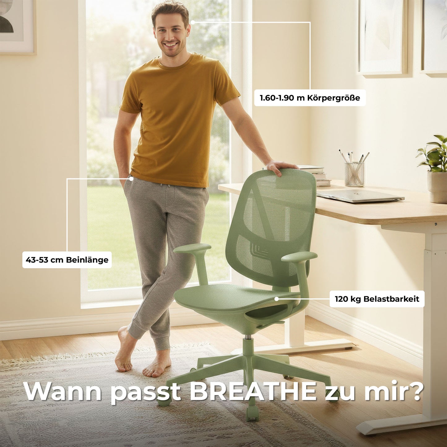 BREATHE Bürodrehstuhl | Feste Armlehnen, 5-Stern-Fußkreuz, Rot