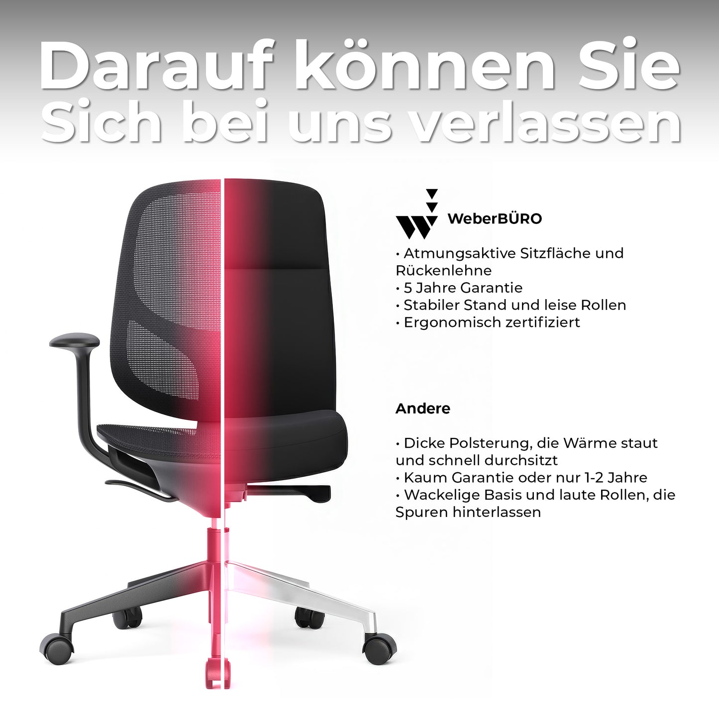 BREATHE Bürodrehstuhl | Feste Armlehnen, 5-Stern-Fußkreuz, Schwarz