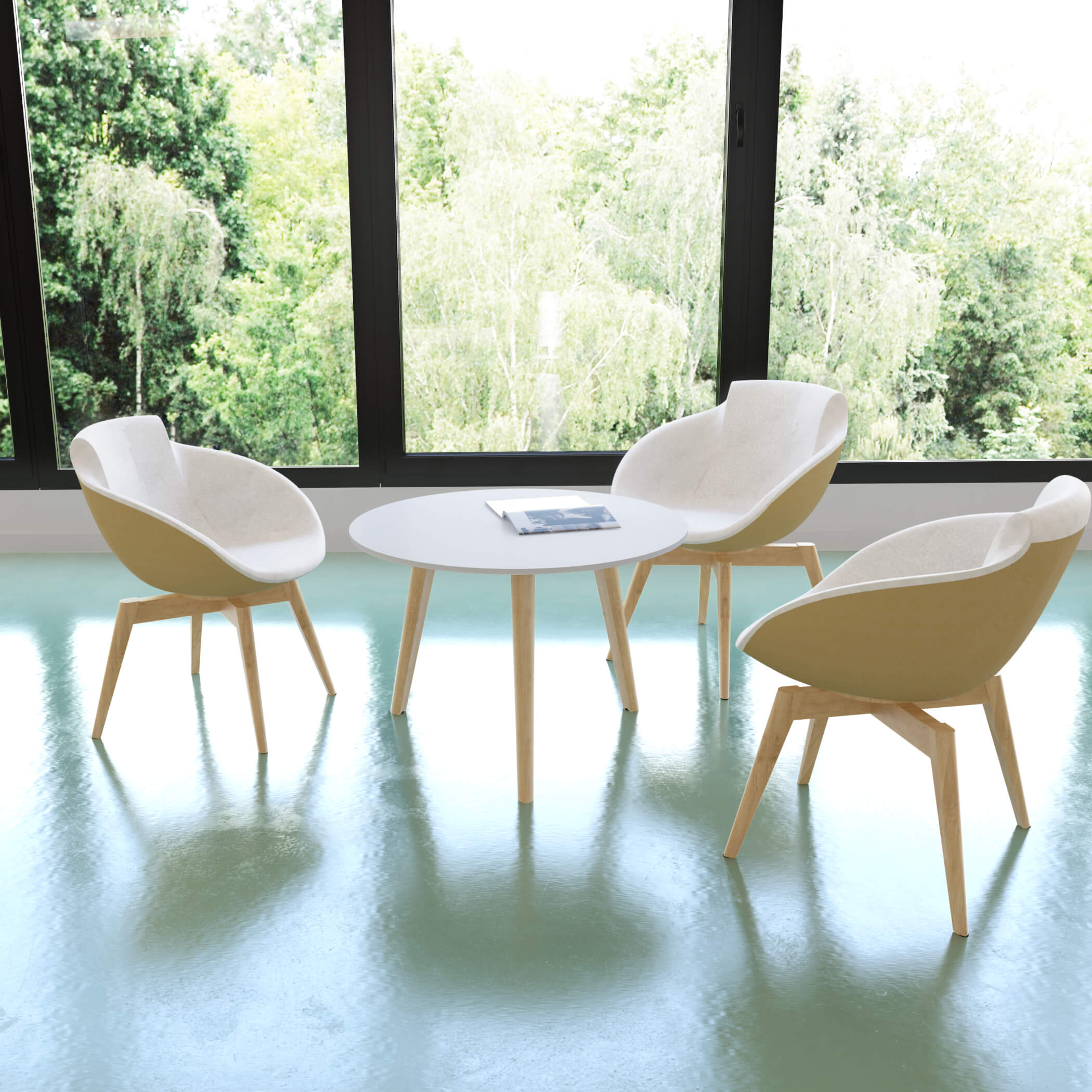 NOVA WOOD Couchtisch | Rund, Massivholz-Gestell, Ø 700 mm, HPL Weiss