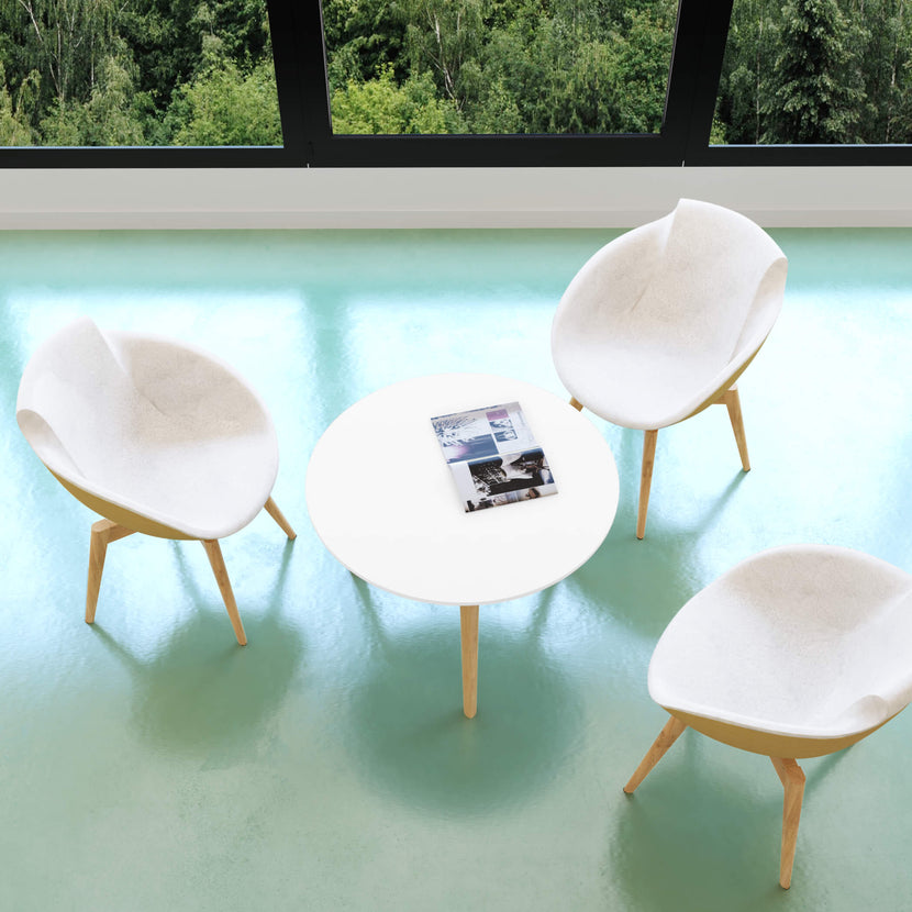 NOVA WOOD Couchtisch | Rund, Massivholz-Gestell, Ø 700 mm, HPL Weiss