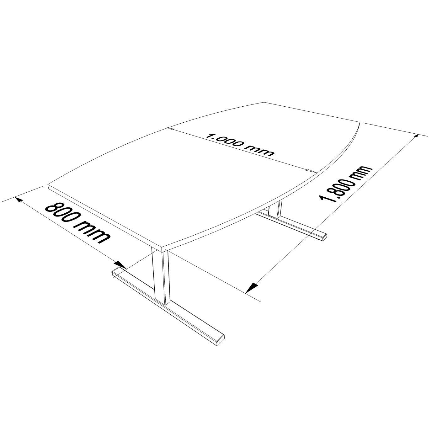 TABELLA DELLA CONFERENZA T-SEY | 1800 x 1000 mm (6-8 persone), forma della barca, bianco