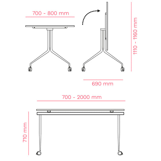 MARA - ARGO TILTING Konferenztisch | Rollbar, klappbar, 1600 x 800 mm, Nordeiche grau