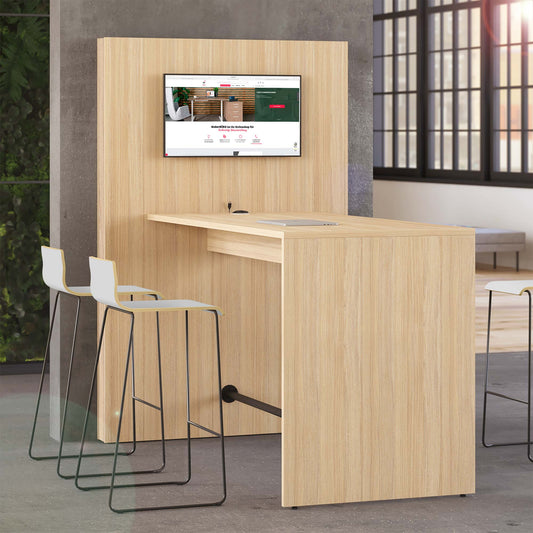 MEDIAWALL meeting table | Multimedia presentation, monitor holder, integrated socket, 1932 x 1200 mm, amber oak