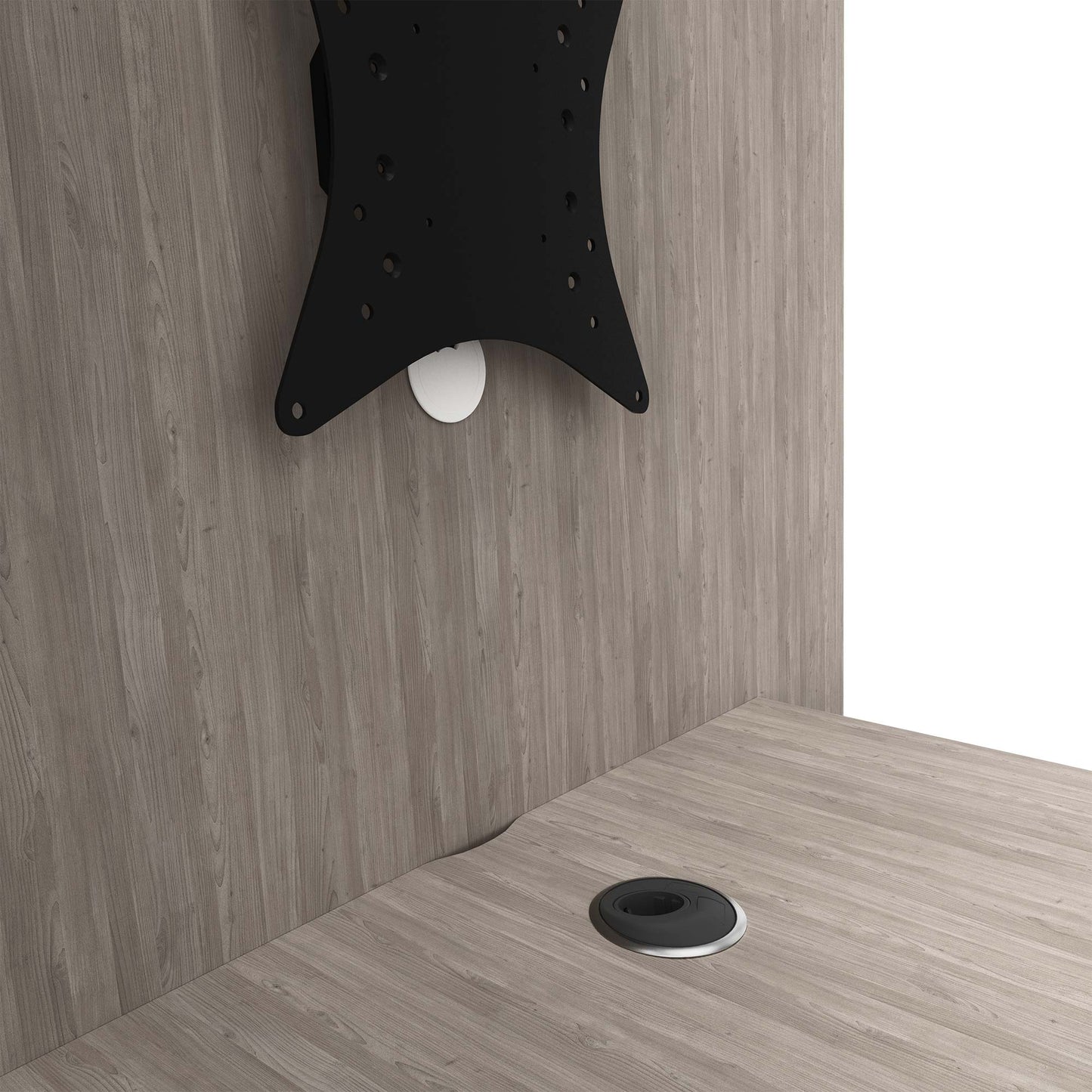 MEDIAWALL meeting table | Multimedia presentation, monitor holder, integrated socket, 1932 x 1200 mm, gray northern oak