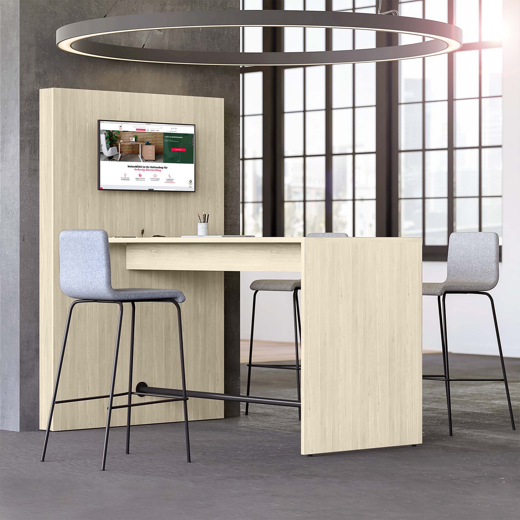MEDIAWALL Tabella delle riunioni | Presentazione multimediale, staffa del monitor, socket integrato, 1932 x 1200 mm, cenere di sabbia