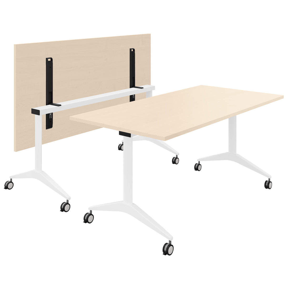 MARA - SAVIO TILTING Folding table | mobile on castors, foldable, 1600 x 800 mm, maple  - 1 Lightbox Main Image