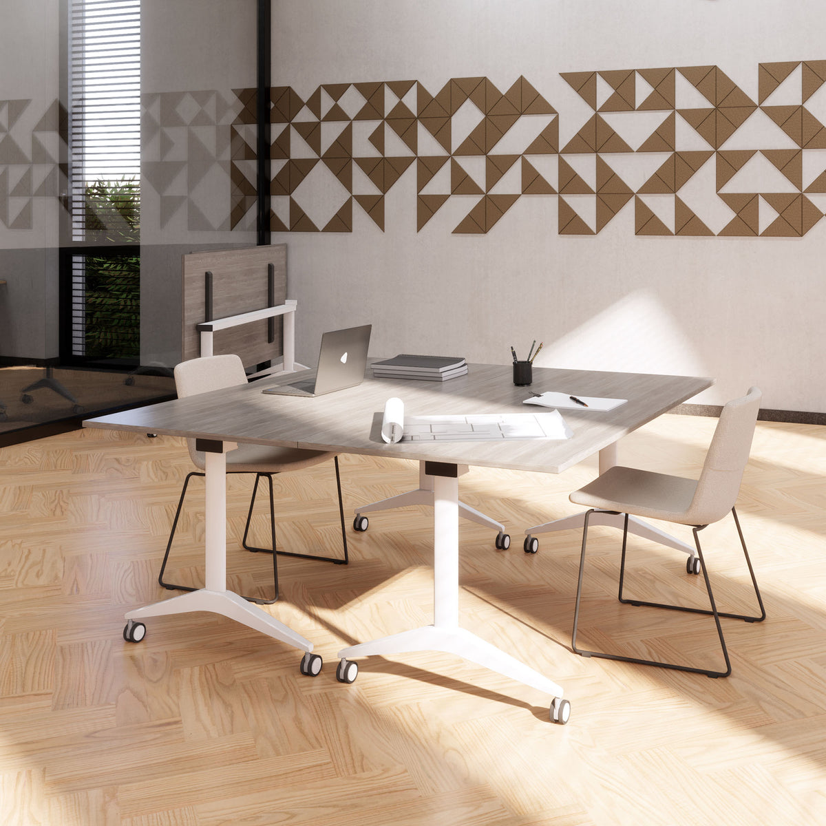 MARA - SAVIO TILTING Klapptisch | Rollbar, klappbar, 1600 x 800 mm, Nordeiche grau - 12 Lightbox Main Image