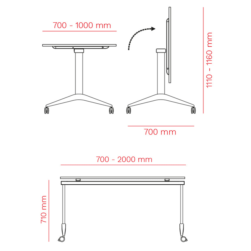 MARA SAVIO TILTING Klapptisch | Rollbar, klappbar, 1600 x 800 mm, Weiß