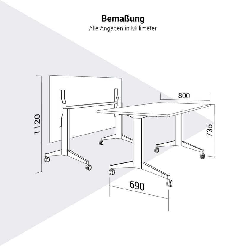 MARA - TILTING Klapptisch | Rollbar, klappbar, 1600 x 800 mm, Cubanitgrau