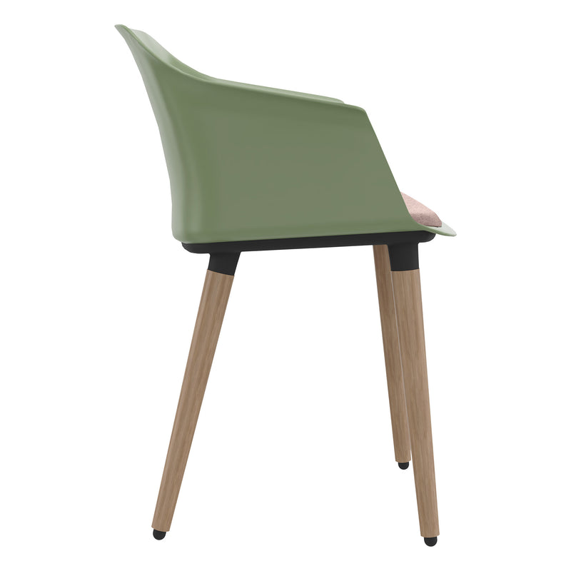 POLYTONE-C Visitor and conference chair | Solid wood frame, avocado green  - 2 Main Image