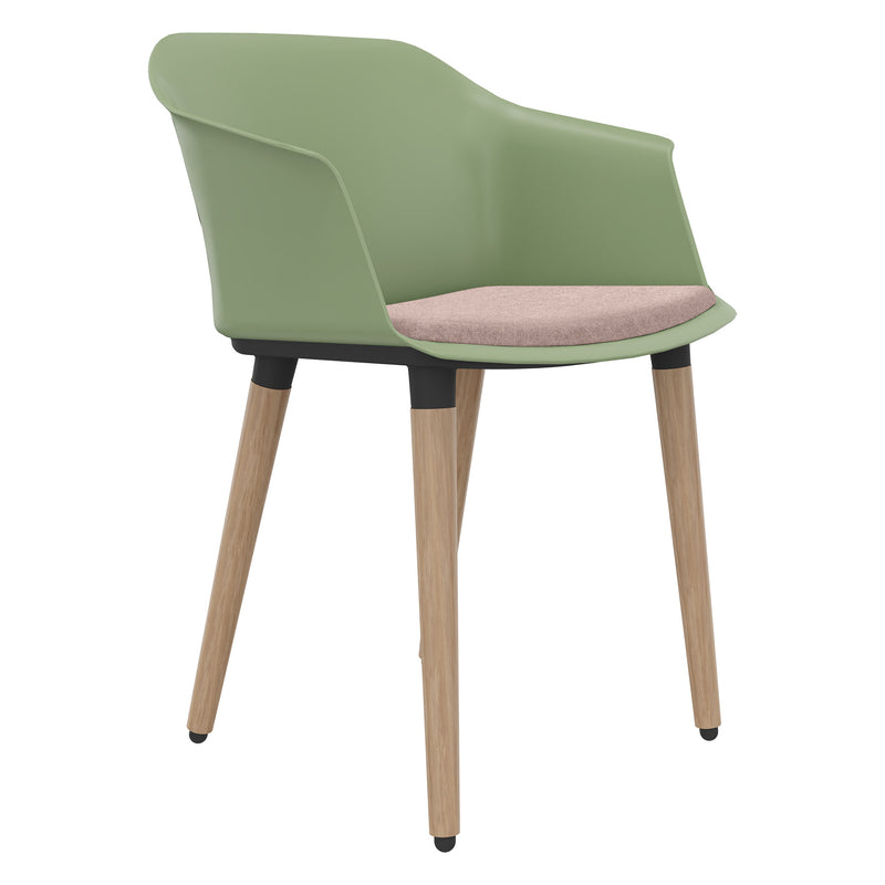 POLYTONE-C Visitor and conference chair | Solid wood frame, avocado green  - 1 Main Image