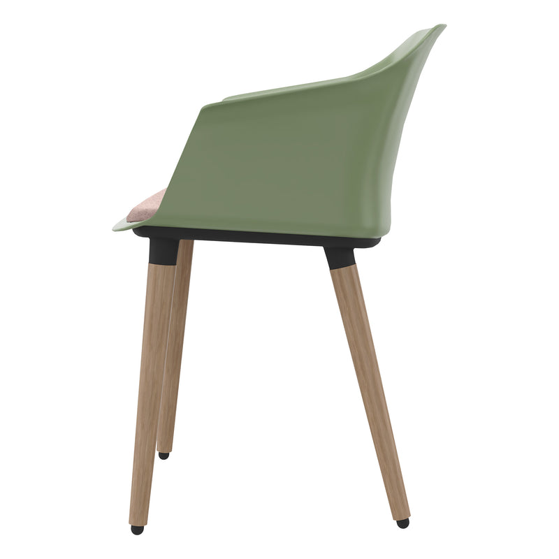 POLYTONE-C Visitor and conference chair | Solid wood frame, avocado green  - 5 Main Image