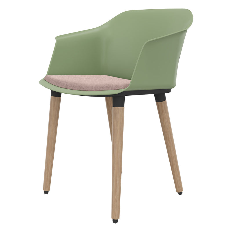 POLYTONE-C Visitor and conference chair | Solid wood frame, avocado green  - 6 Main Image