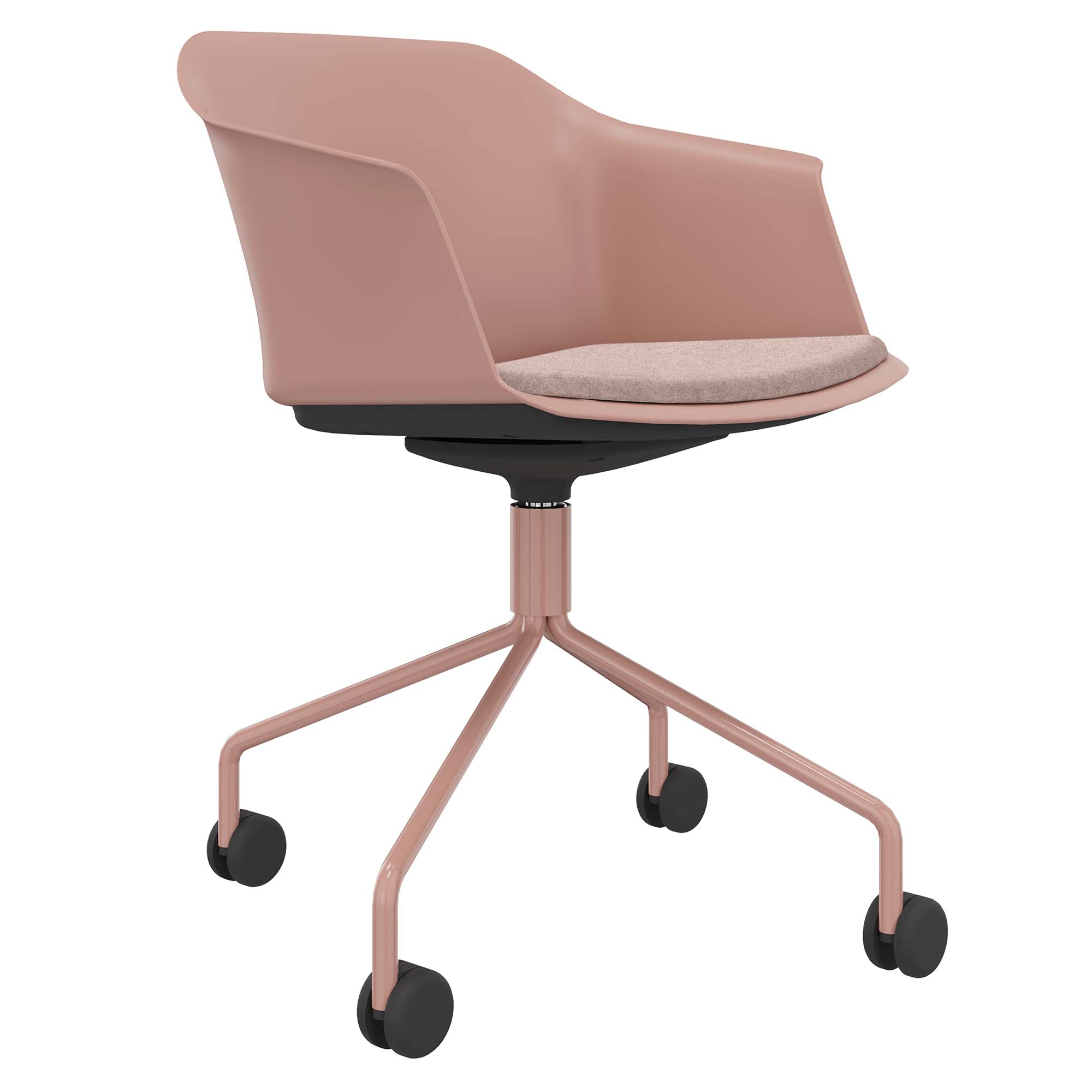 POLYTONE-C Besucher- und Konferenzstuhl rollbar | Pyramiden-Gestell, Farbe Altrosa