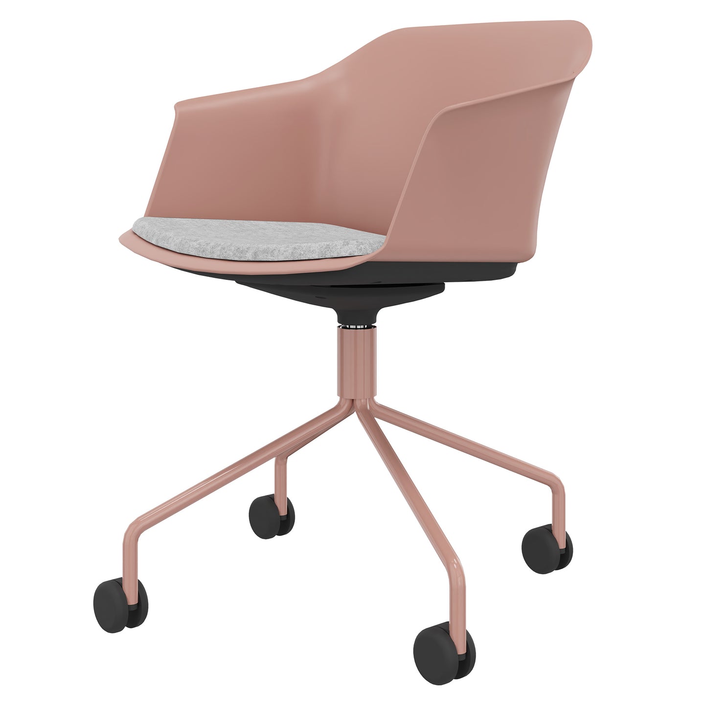 POLYTONE-C visitor and conference chair rollable | Pyramid frame, color old pink