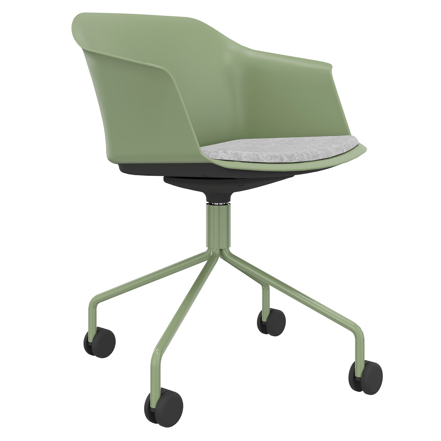 POLYTONE-C visitor and conference chair rollable | Pyramid frame, color avocado green