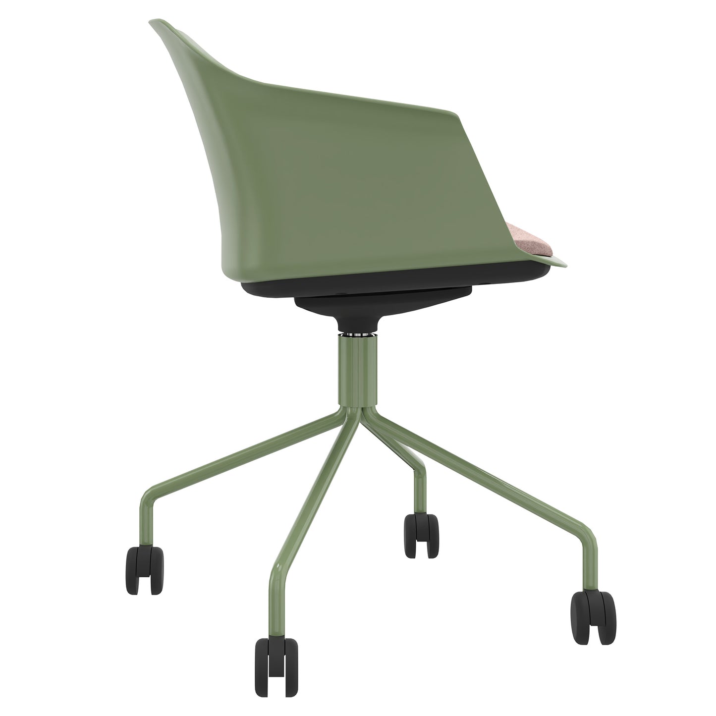 POLYTONE-C visitor and conference chair rollable | Pyramid frame, color avocado green