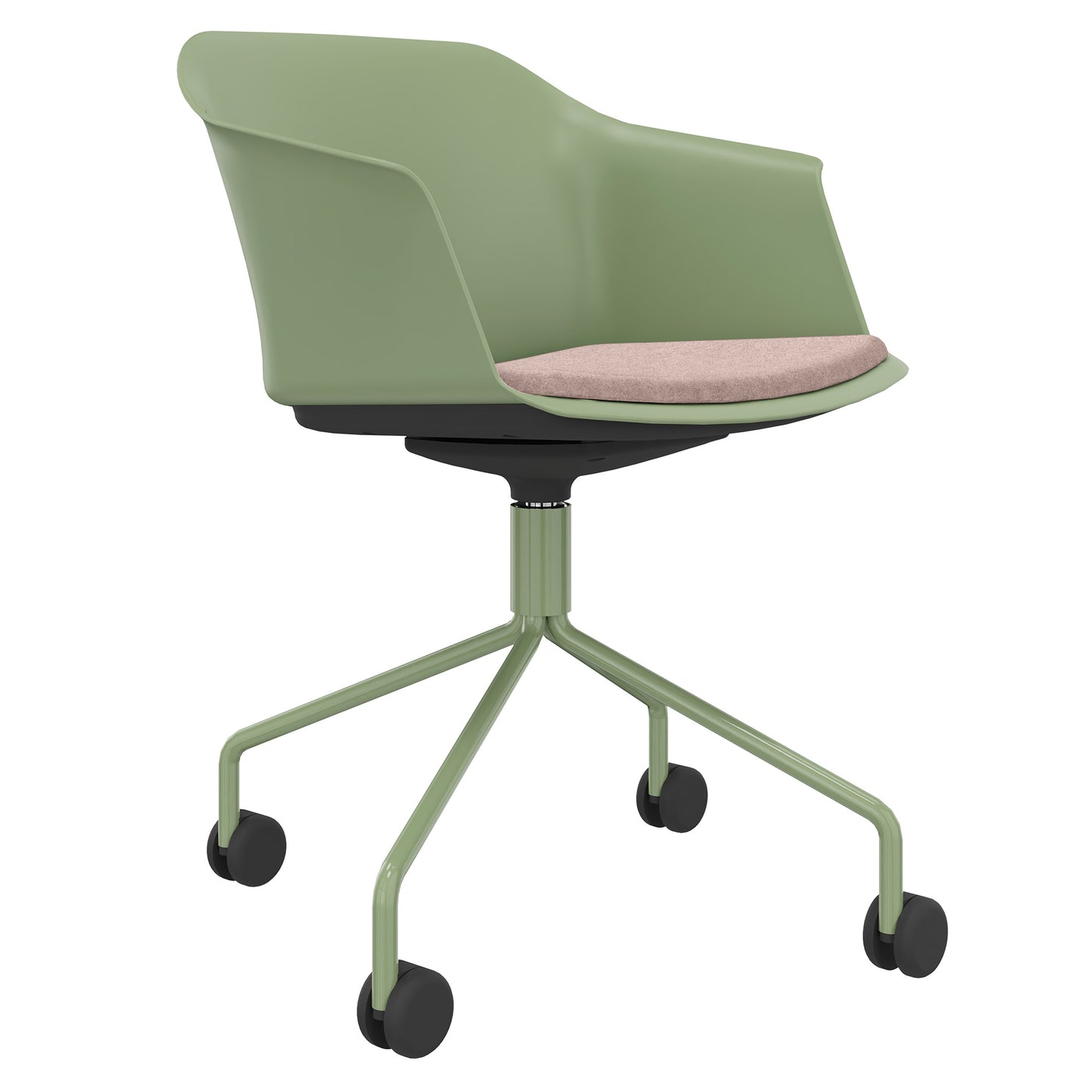 POLYTONE-C visitor and conference chair rollable | Pyramid frame, color avocado green