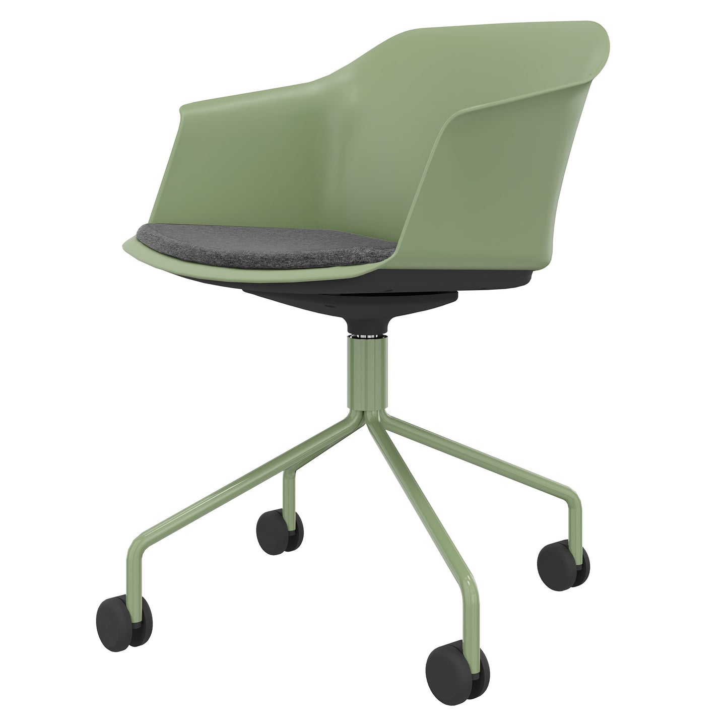 POLYTONE-C visitor and conference chair rollable | Pyramid frame, color avocado green