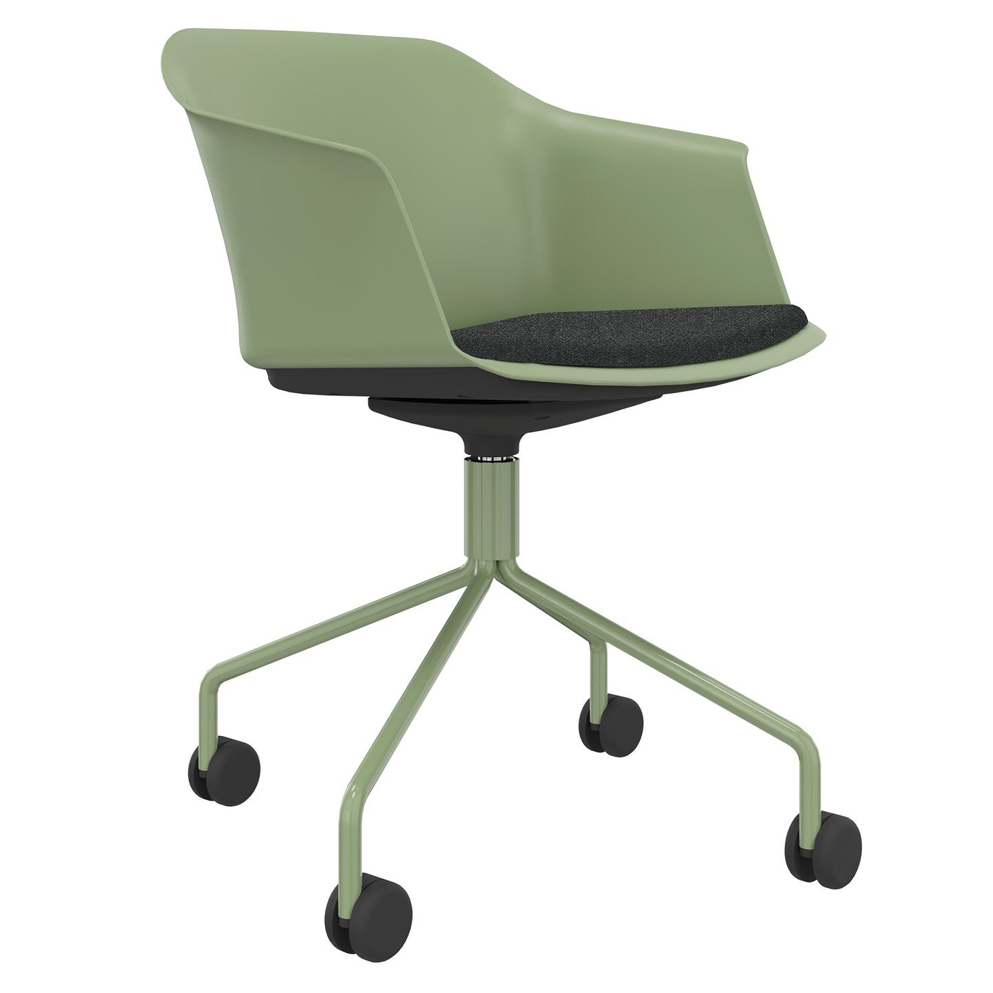 POLYTONE-C visitor and conference chair rollable | Pyramid frame, color avocado green