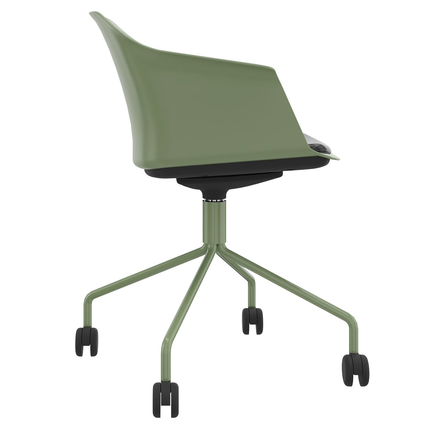 POLYTONE-C visitor and conference chair rollable | Pyramid frame, color avocado green