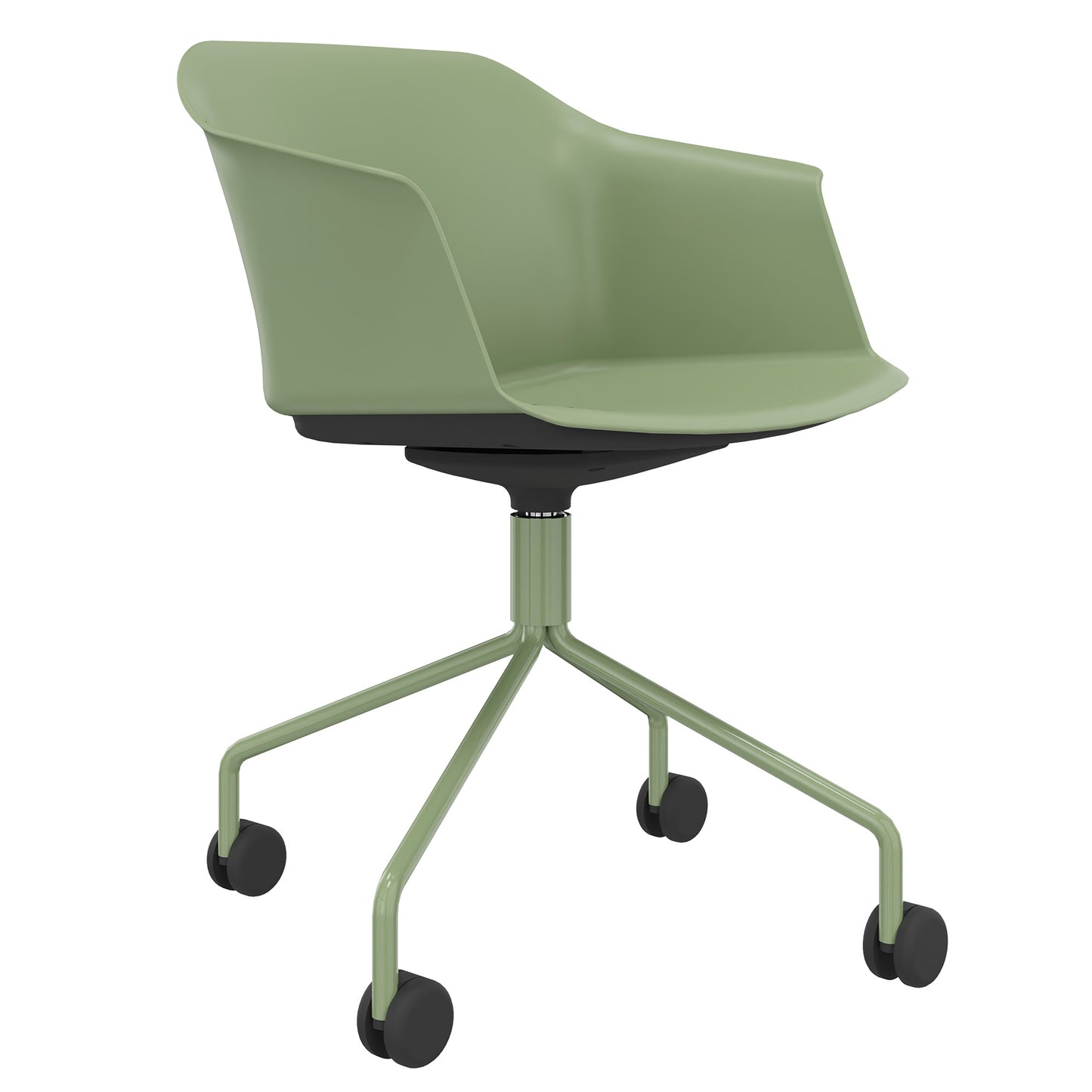 POLYTONE-C visitor and conference chair rollable | Pyramid frame, color avocado green