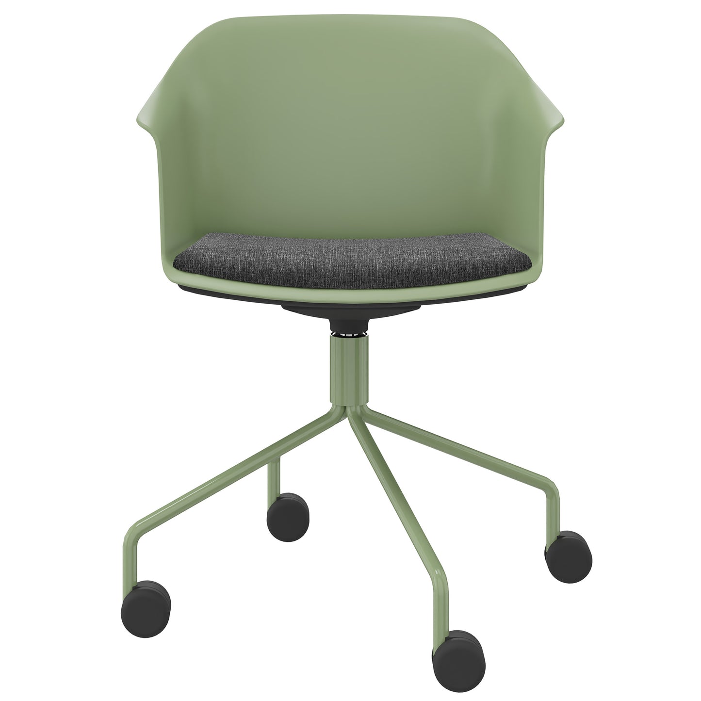 POLYTONE-C Besucher- und Konferenzstuhl rollbar | Pyramiden-Gestell, Farbe Avocadogrün
