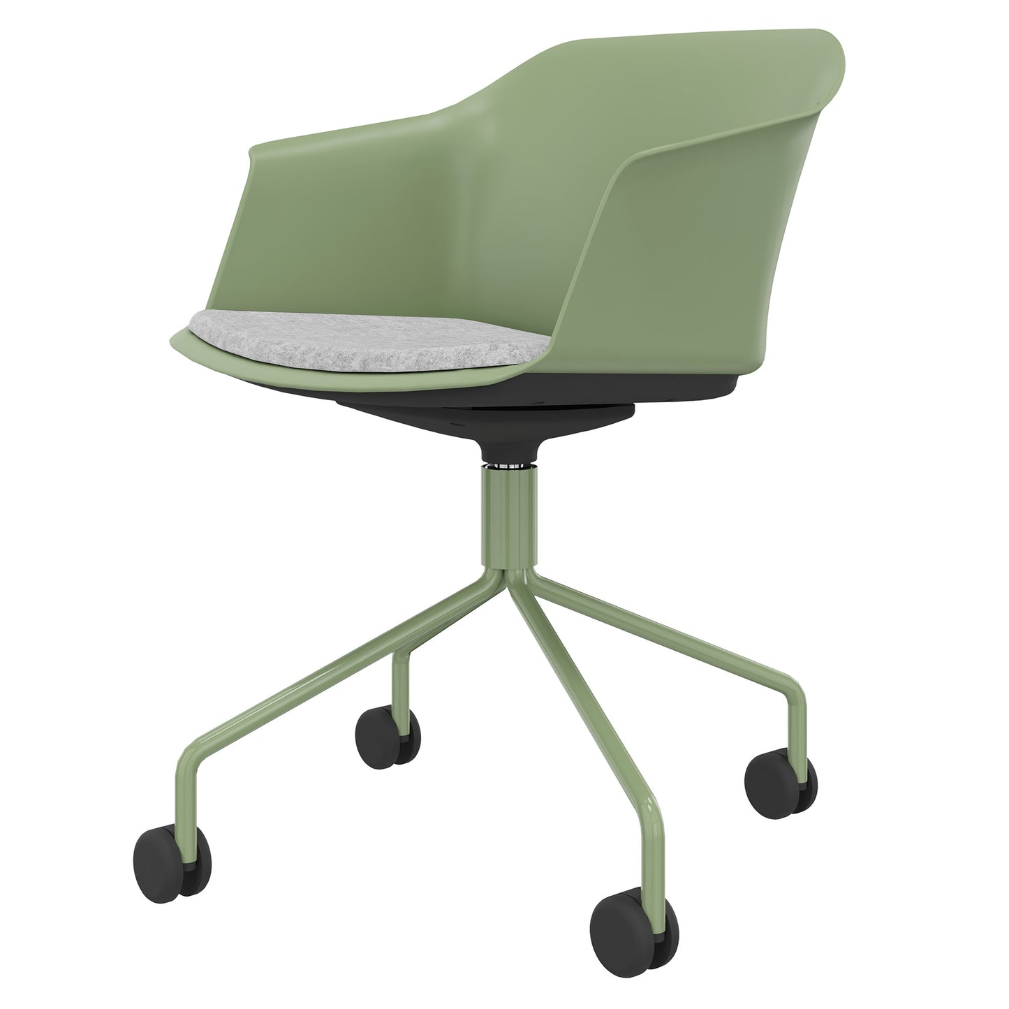 POLYTONE-C visitor and conference chair rollable | Pyramid frame, color avocado green