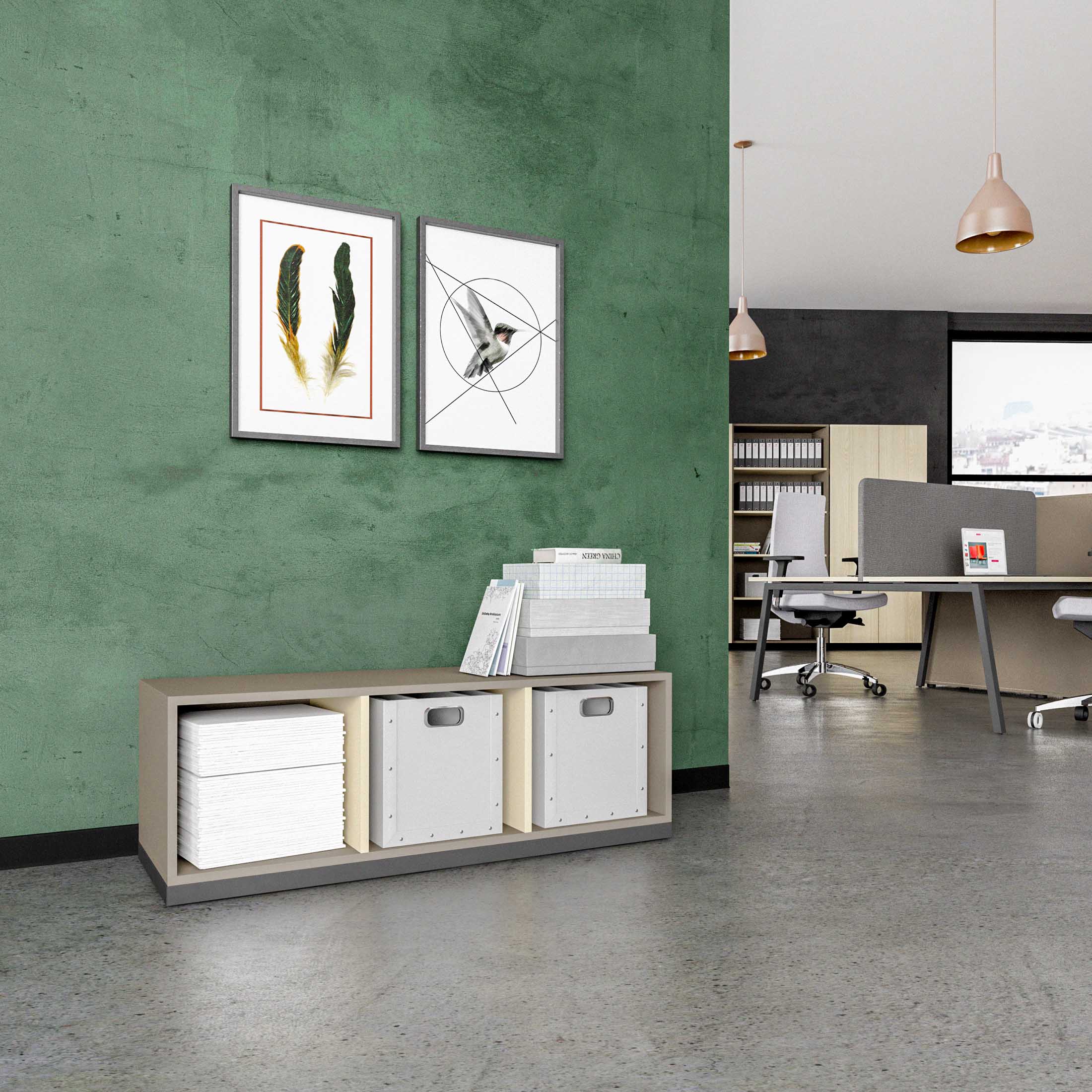 CHOICE bookshelf | 1 OH, 1200 x 410 mm, cubanite gray / sand ash