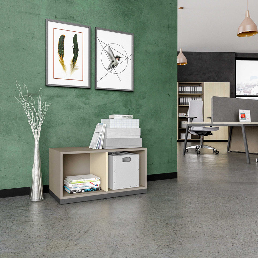 CHOICE bookshelf | 1 OH, 800 x 410 mm, cubanite gray / sand ash