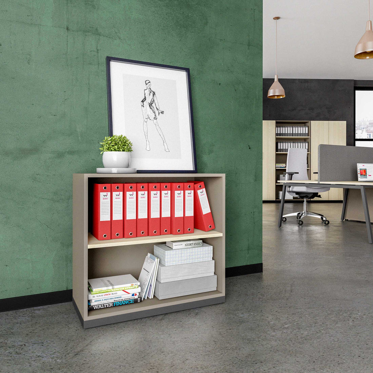 CHOICE Libreria | 2 OH, 800 x 760 mm, grigio cubanite / frassino sabbia  - 1 Lightbox Main Image