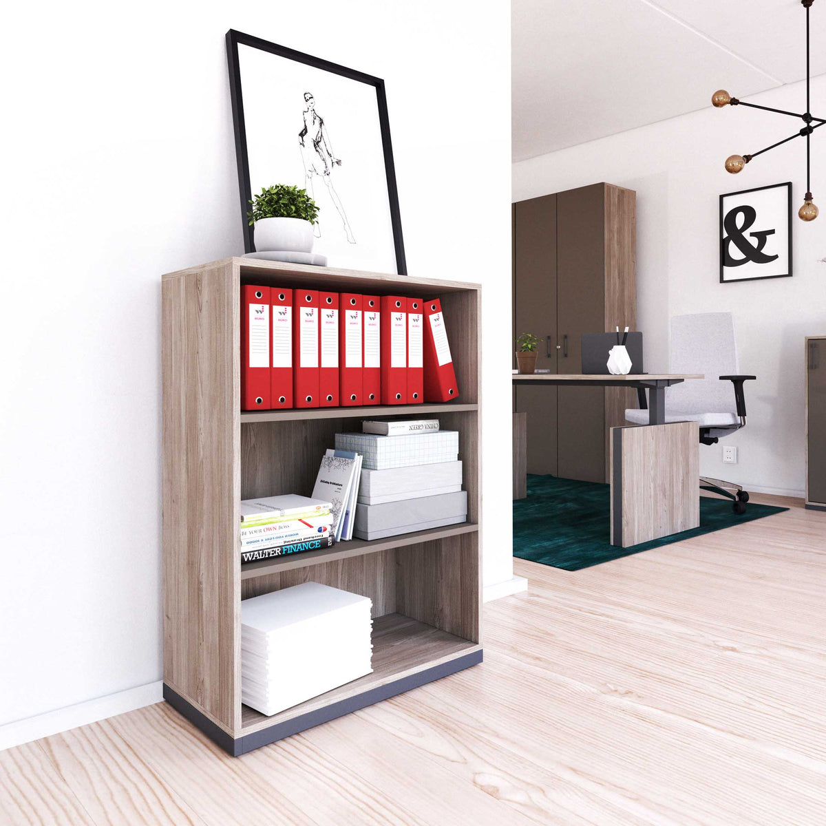 CHOICE bookshelf | 3 OH, 800 x 1115 mm, northern oak gray / cubanite gray - 1 Lightbox Main Image