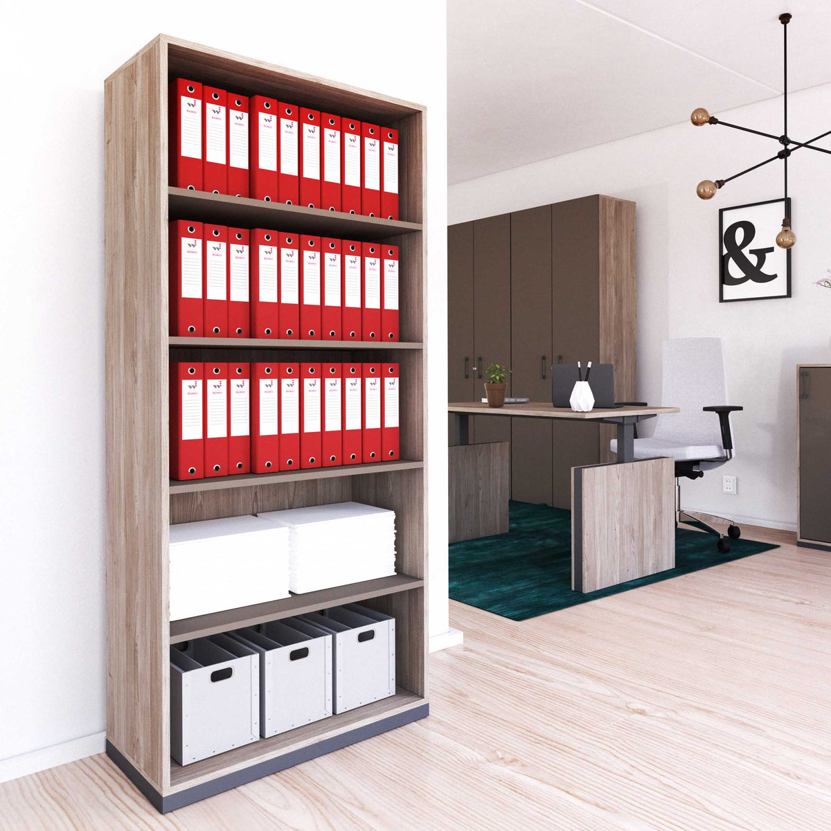 CHOICE bookshelf | 5 OH, 800 x 1820 mm, northern oak gray / cubanite gray - 1 Lightbox Main Image