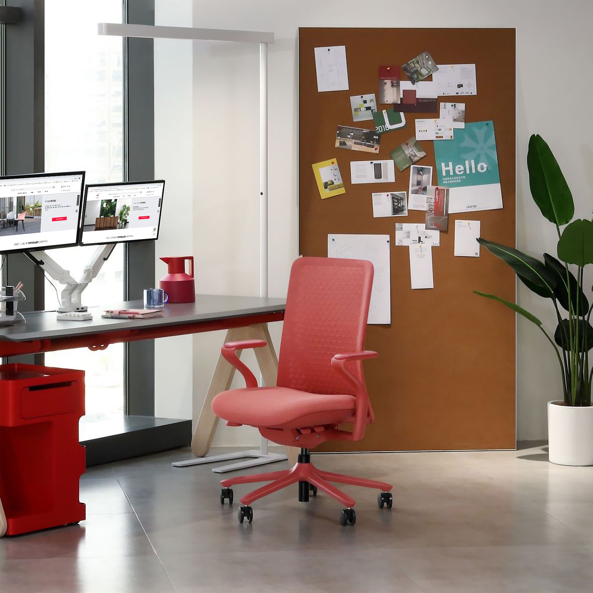 POLY Bürodrehstuhl | Premium-Drehstuhl, atmungsaktiver 3D-Knit-Bezug, Lordosenstütze, Coral