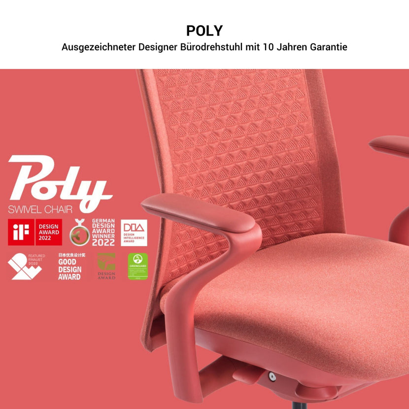 POLY Bürodrehstuhl | Premium-Drehstuhl, atmungsaktiver 3D-Knit-Bezug, Lordosenstütze, Coral