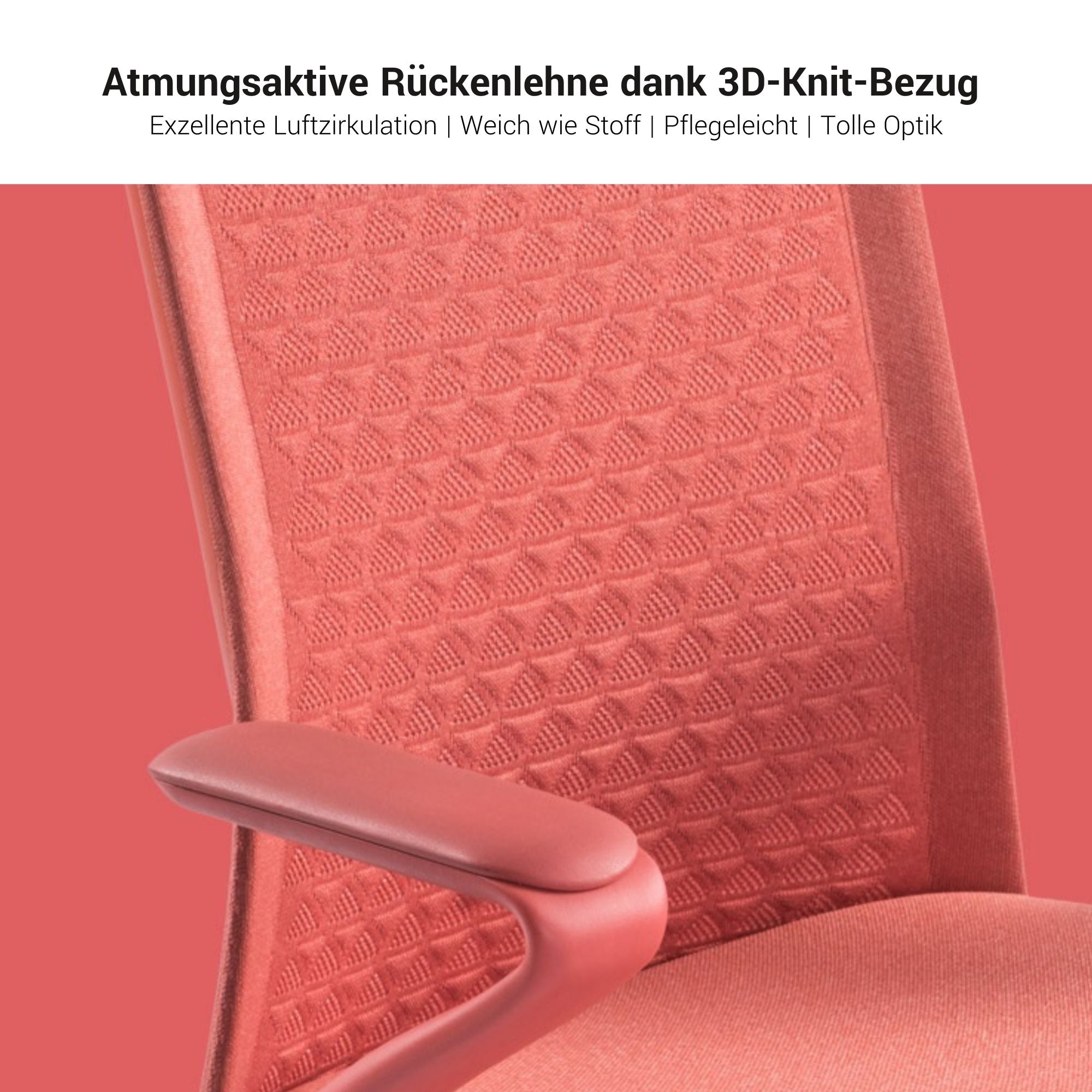 POLY Bürodrehstuhl | Premium-Drehstuhl, atmungsaktiver 3D-Knit-Bezug, Lordosenstütze, Coral