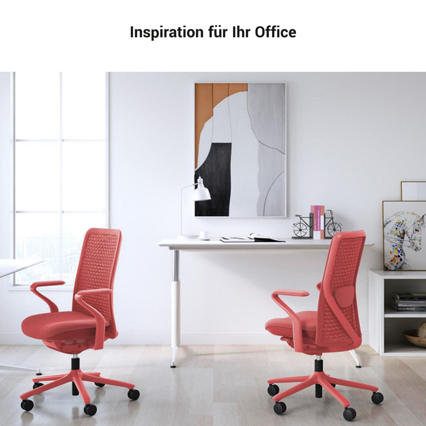 POLY Bürodrehstuhl | Premium-Drehstuhl, atmungsaktiver 3D-Knit-Bezug, Lordosenstütze, Coral