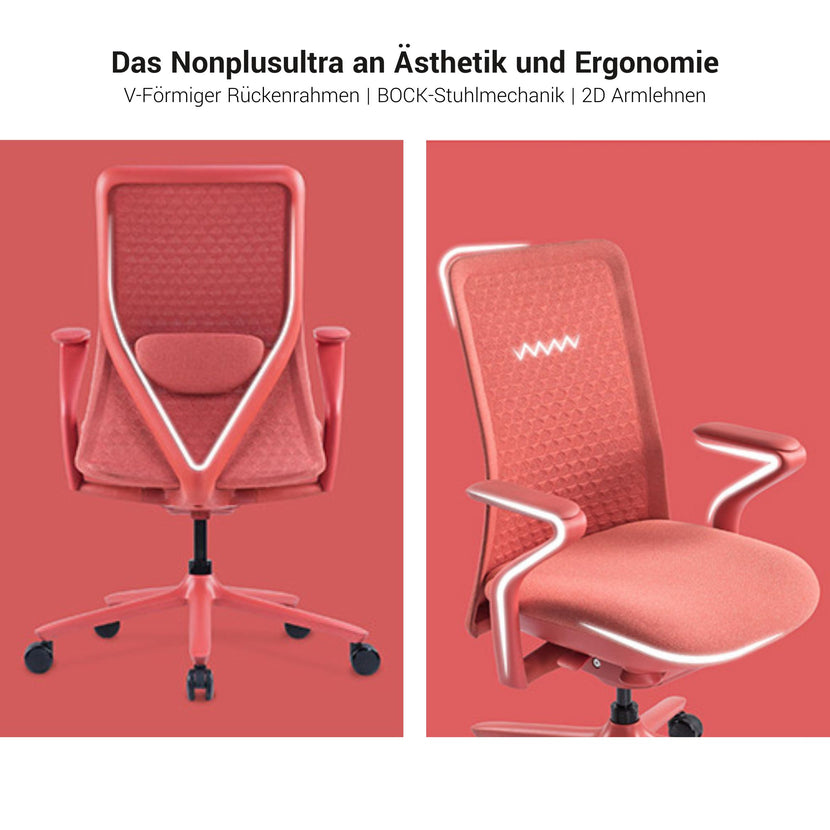 POLY Bürodrehstuhl | Premium-Drehstuhl, atmungsaktiver 3D-Knit-Bezug, Lordosenstütze, Coral