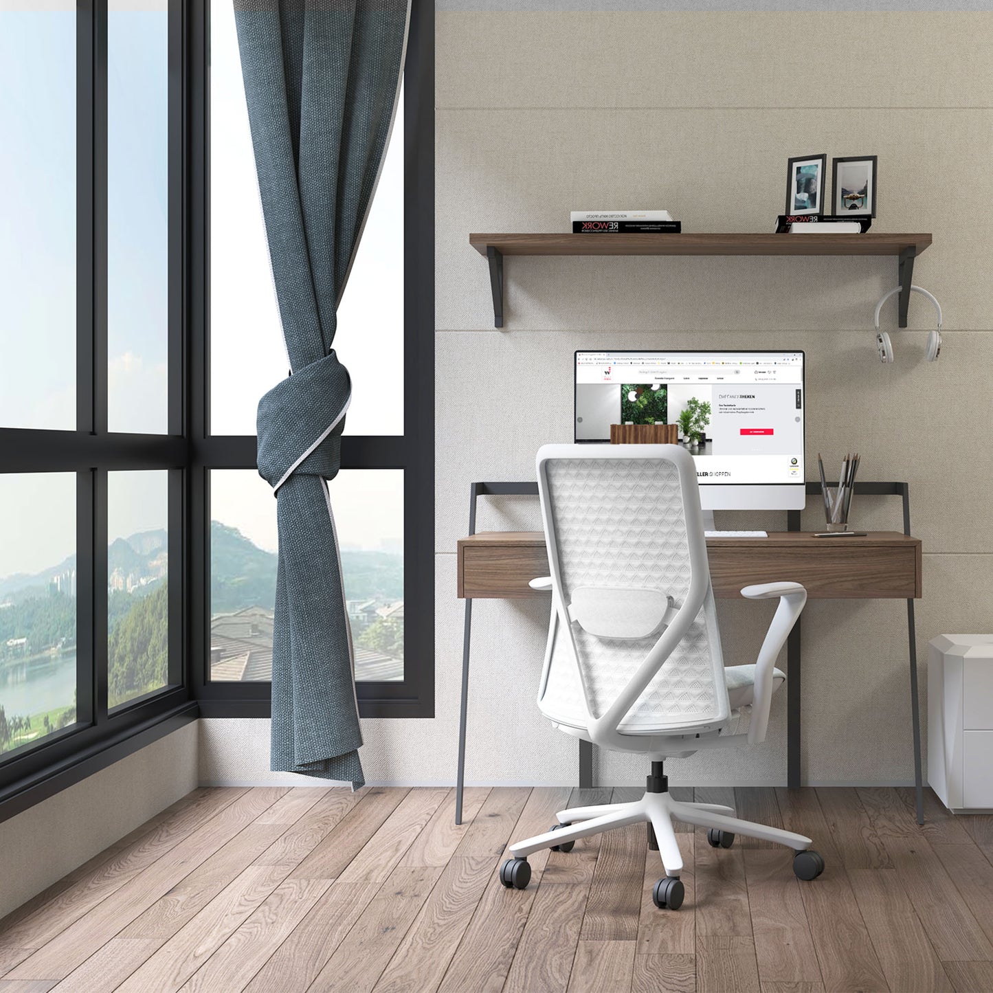 POLY Sedia oscillante per ufficio | Sedia girevole premium, copertura traspirante 3D, supporto lordosi, corallo