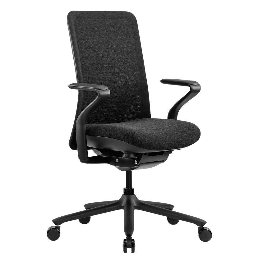 POLY Bürodrehstuhl | Premium-Drehstuhl, atmungsaktiver 3D-Knit-Bezug, Lordosenstütze, Schwarz