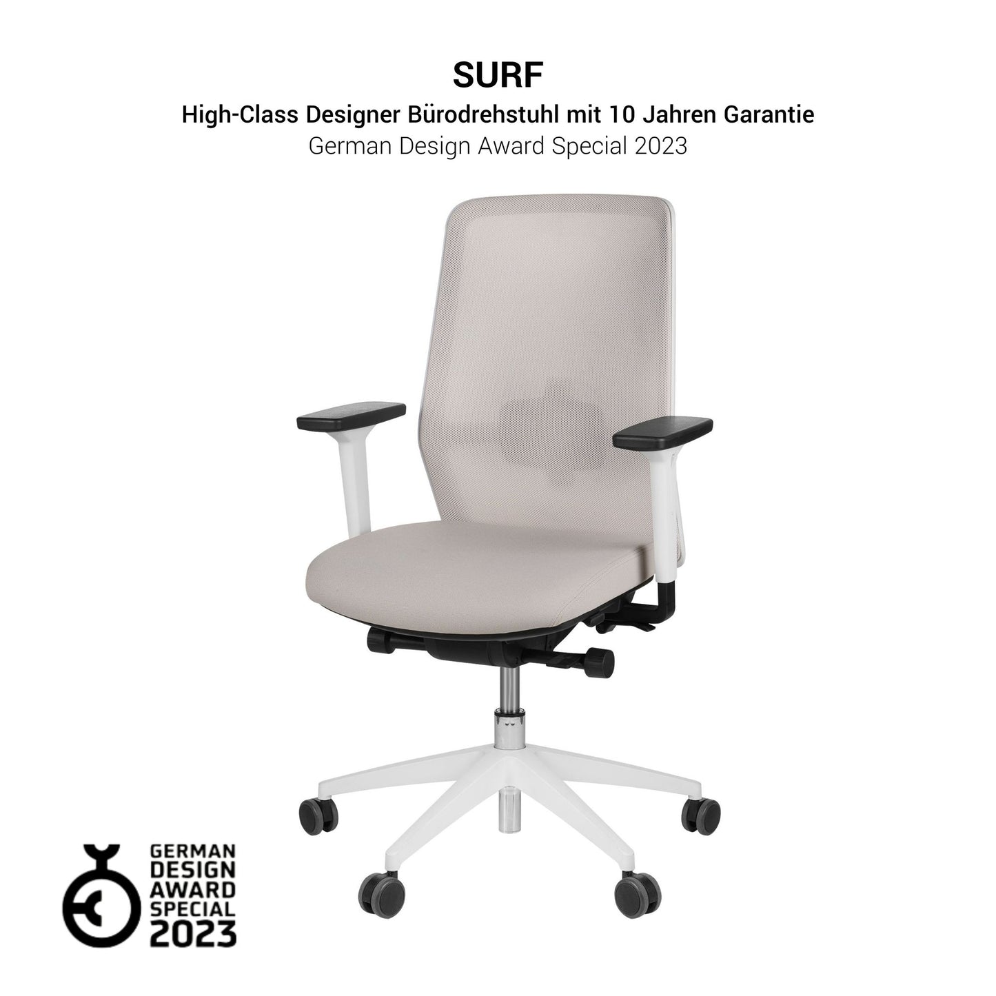 SURF Bürodrehstuhl | Synchronmechanik, 3D-Armlehnen, Cappuchino / Baumwollgrau