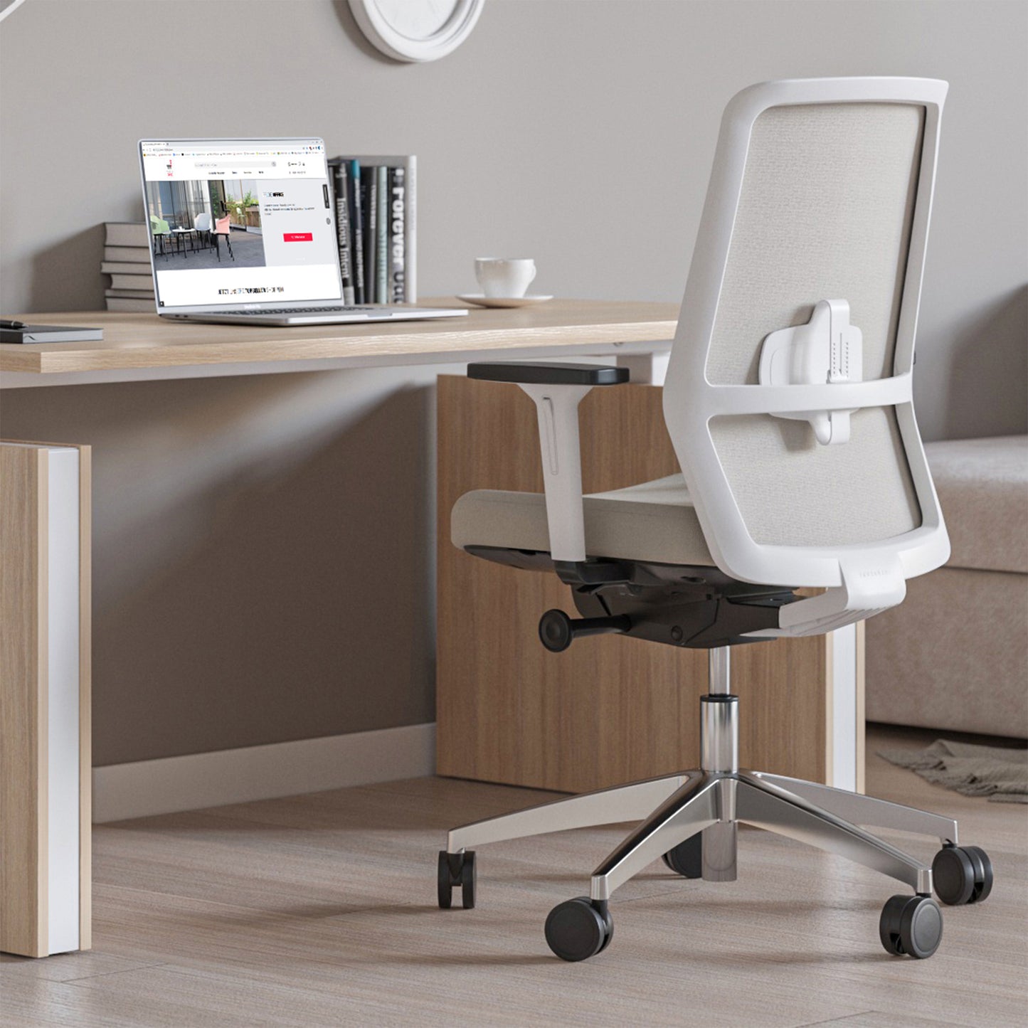 SURF office swivel chair | Synchronous mechanism, 3D armrests, cappuccino / cotton gray