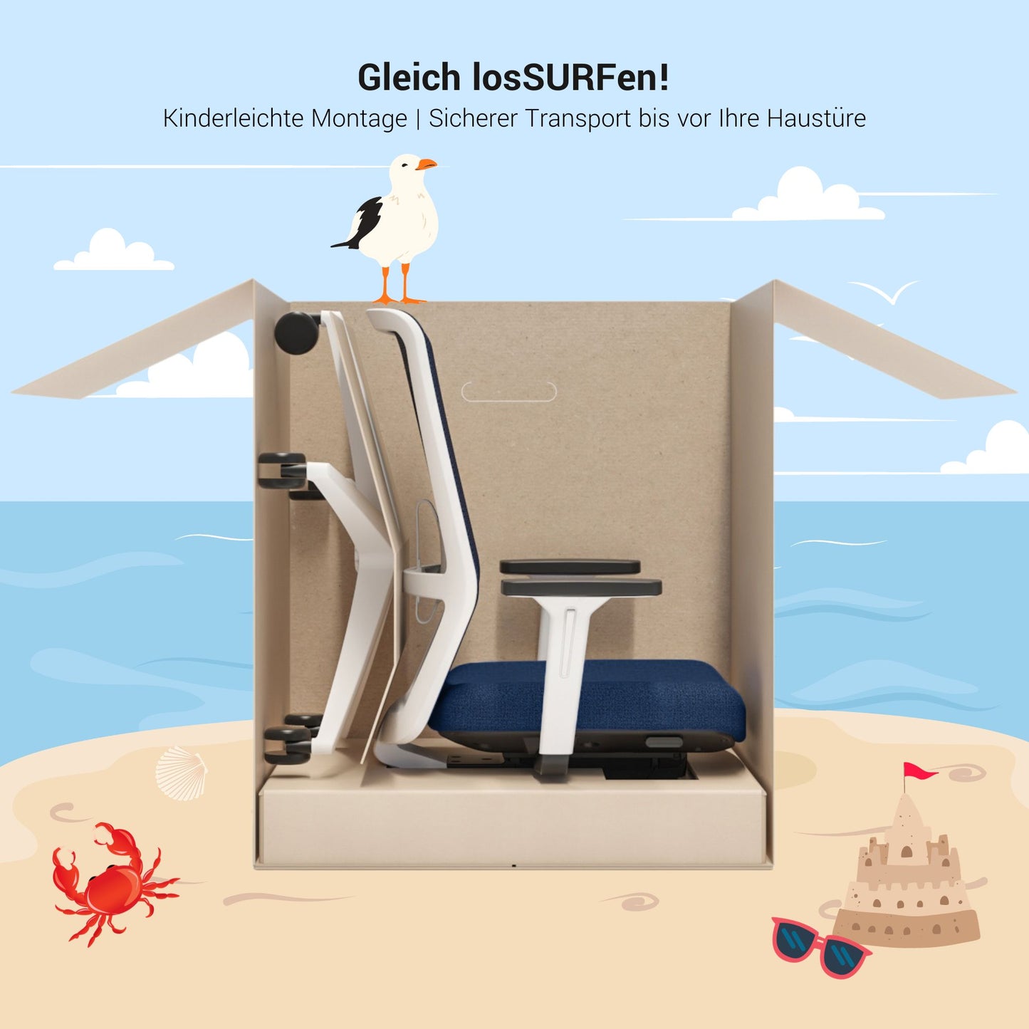 SURF Bürodrehstuhl | Synchronmechanik, 3D-Armlehnen, Dunkelblau / Mitternachtsblau