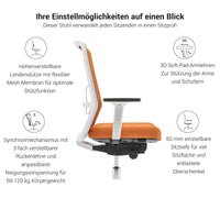 SURF Bürodrehstuhl | Synchronmechanik, 3D-Armlehnen, Himmelblau / Azurblau