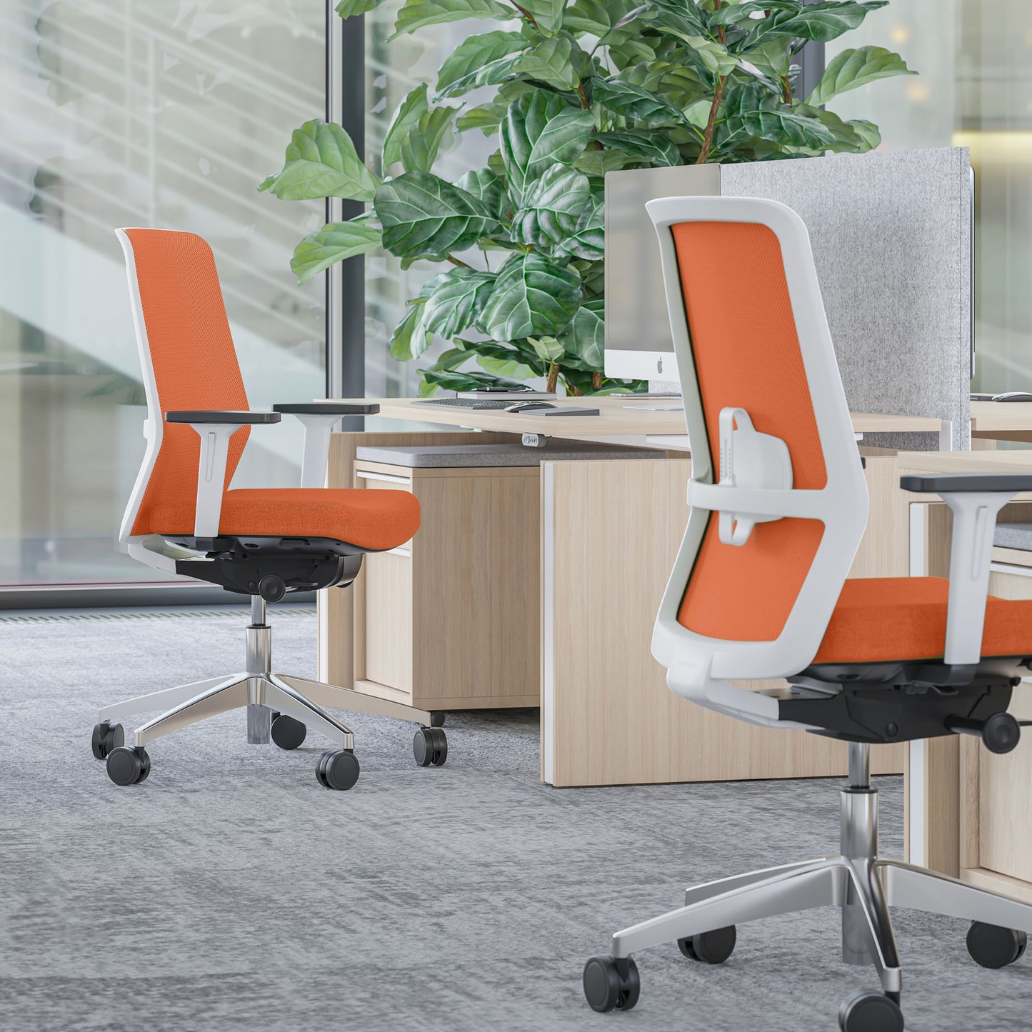 Chaise pivotante de bureau SURF | Mécanisme synchrone, accoudoirs 3D, orange / jaune-orange